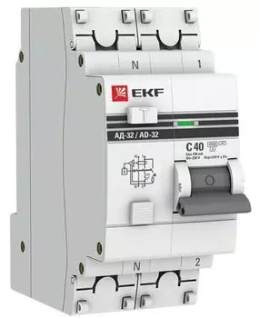 Автомат дифференциальный EKF DA32-40-100-pro АД-32 1P+N 40А (С) 100мА тип (АС) эл. 4,5кА PROxima