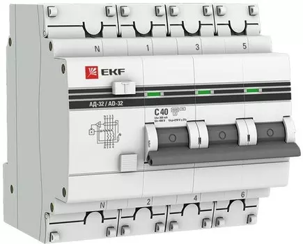 Автомат дифференциальный EKF DA32-40-300-4P-pro АД-32 3P+N 40А (С) 300мА тип (АС) эл. 4,5кА PROxima