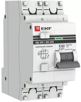 Автомат дифференциальный EKF DA32-63-100S-pro АД-32 1P+N (S) 63А (С) 100мА тип (АС) эл. 4,5кА PROxima