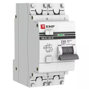 Автомат дифференциальный EKF DA32-63-300-pro АД-32 1P+N 63А (С) 300мА тип (АС) эл. 4,5кА PROxima