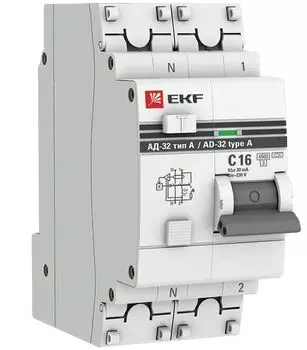 Автомат дифференциальный EKF DA32-6-16-30-a-pro АД-32 1P+N 16А (С) 30мА тип (А) эл. 6кА PROxima