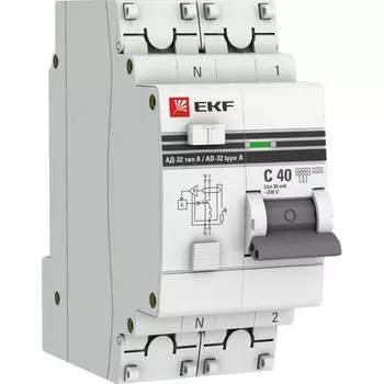 Автомат дифференциальный EKF DA32-6-40-30-a-pro АД-32 1P+N 40А (С) 30мА тип (А) эл. 6кА PROxima
