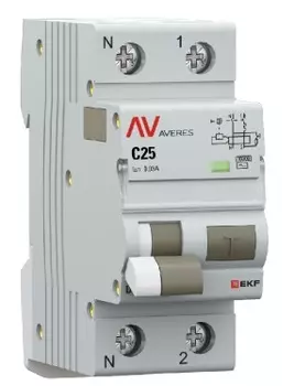 Автомат дифференциальный EKF rcbo10-1pn-25C-30-ac-av DVA-10 1P+N 25А (C) 30мА (AC) 10кА AVERES