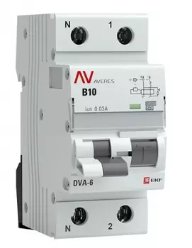 Автомат дифференциальный EKF rcbo6-1pn-10B-30-a-av DVA-6 1P+N 10А (B) 30мА (A) 6кА AVERES