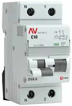 Автомат дифференциальный EKF rcbo6-1pn-10C-30-ac-av DVA-6 1P+N 10А (C) 30мА (AC) 6кА AVERES