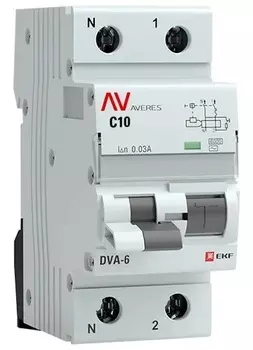 Автомат дифференциальный EKF rcbo6-1pn-10C-10-a-av DVA-6 1P+N 10А (C) 10мА (A) 6кА AVERES