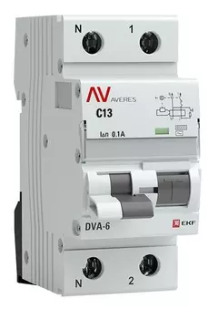 Автомат дифференциальный EKF rcbo6-1pn-13C-100-ac-av DVA-6 1P+N 13А (C) 100мА (AC) 6кА AVERES