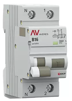 Автомат дифференциальный EKF rcbo6-1pn-16B-10-ac-av DVA-6 1P+N 16А (B) 10мА (AC) 6кА AVERES