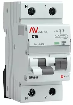 Автомат дифференциальный EKF rcbo6-1pn-16C-30-a-av DVA-6 1P+N 16А (C) 30мА (A) 6кА AVERES