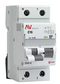 Автомат дифференциальный EKF rcbo6-1pn-16C-300-a-av DVA-6 1P+N 16А (C) 300мА (A) 6кА AVERES