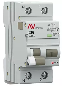 Автомат дифференциальный EKF rcbo6-1pn-16C-10-ac-av DVA-6 1P+N 16А (C) 10мА (AC) 6кА AVERES