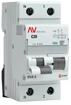 Автомат дифференциальный EKF rcbo6-1pn-20C-30-a-av DVA-6 1P+N 20А (C) 30мА (A) 6кА AVERES