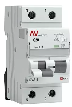 Автомат дифференциальный EKF rcbo6-1pn-20C-100-ac-av DVA-6 1P+N 20А (C) 100мА (AC) 6кА AVERES
