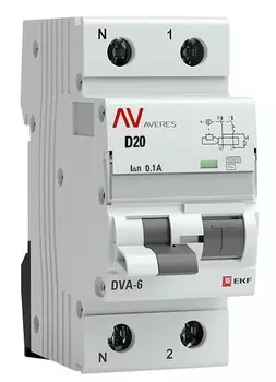 Автомат дифференциальный EKF rcbo6-1pn-20D-100-ac-av DVA-6 1P+N 20А (D) 100мА (AC) 6кА AVERES
