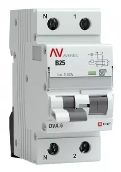 Автомат дифференциальный EKF rcbo6-1pn-25B-30-a-av DVA-6 1P+N 25А (B) 30мА (A) 6кА AVERES