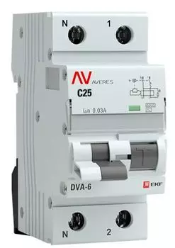 Автомат дифференциальный EKF rcbo6-1pn-25C-30-ac-av DVA-6 1P+N 25А (C) 30мА (AC) 6кА AVERES