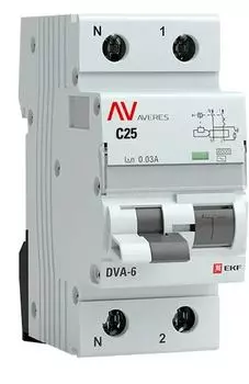 Автомат дифференциальный EKF rcbo6-1pn-25C-30-a-av DVA-6 1P+N 25А (C) 30мА (A) 6кА AVERES