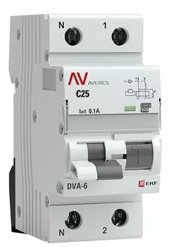 Автомат дифференциальный EKF rcbo6-1pn-25C-100-a-av DVA-6 1P+N 25А (C) 100мА (A) 6кА AVERES
