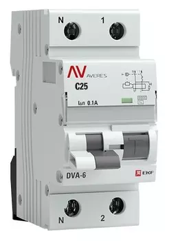 Автомат дифференциальный EKF rcbo6-1pn-25C-100-ac-av DVA-6 1P+N 25А (C) 100мА (AC) 6кА AVERES