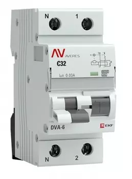 Автомат дифференциальный EKF rcbo6-1pn-32C-30-a-av DVA-6 1P+N 32А (C) 30мА (A) 6кА AVERES