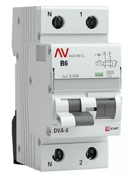 Автомат дифференциальный EKF rcbo6-1pn-6B-30-ac-av DVA-6 1P+N 6А (B) 30мА (AC) 6кА AVERES