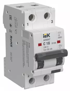 Автомат дифференциальный IEK AR-B10N-2-C016A030 ARMAT B10N 2P C16 30мА тип A