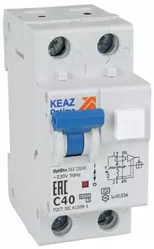 Автомат дифференциальный КЭАЗ 333143 OptiDin D63-22C20-A-У3 6кА 2P C20A 30mA