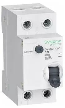 Автомат дифференциальный Systeme Electric C9D55620 City9 Set 1P+N С 20А 4.5kA 30мА Тип-A 230В