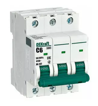 Автоматический выключатель DEKraft 12301DEK 3Р 6А х-ка C ВА-103 6кА