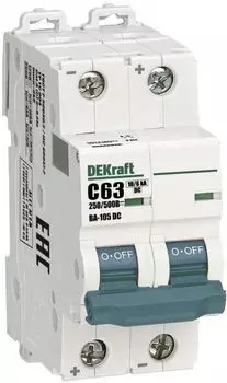 Автоматический выключатель DEKraft 13397DEK ВА-105-DC - 2P, тип хар-ки C, 63 А, 500 В DC, 6кА