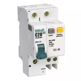 Автоматический выключатель DEKraft 15158DEK ДИФ-101 1P+N 20А 30мА AC (С) со встроенной защитой от сверхтоков