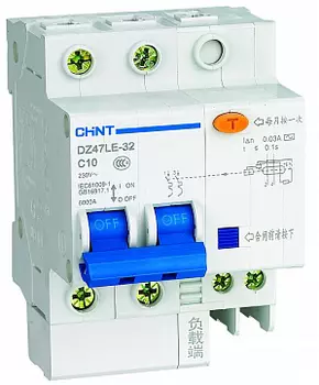 Автоматический выключатель дифф. тока (АВДТ) CHINT 199630 2P, тип хар-ки C, 16А, 30мА, тип AC, 6кА DZ47LE-32