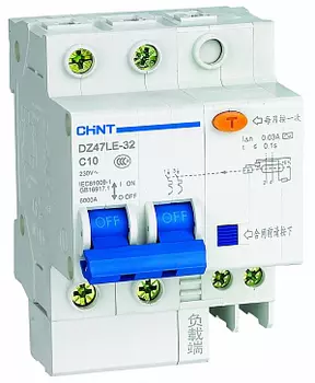 Автоматический выключатель дифф. тока (АВДТ) CHINT 199657 2P, тип хар-ки С, 40А, 30мА, тип AC, 6кА DZ47LE-63