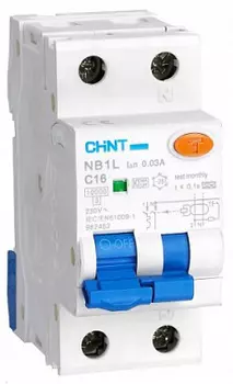 Автоматический выключатель дифф. тока (АВДТ) CHINT 203097 1P+N, тип хар-ки B, 10А, 30мА, тип AC, 10кА NB1L (36мм)