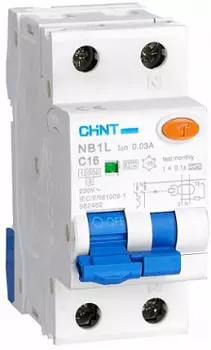 Автоматический выключатель дифф. тока (АВДТ) CHINT 203105 1P+N, тип характеристики C, 10A, 30mA, тип AC, 10kA, NB1L (36мм) (R)