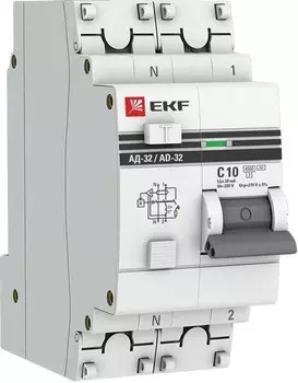 Автомат дифференциальный EKF DA32-10-30-pro 1п+N 2мод. C 10А 30мА тип AC 4.5kA АД-32 PROxima
