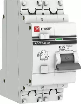 Автомат дифференциальный EKF DA32-25-100-pro 1п+N C 25А 100мА тип AC 4.5кА АД-32 PROxima