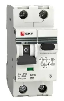 Автомат дифференциальный EKF DA63-16-30 1п+N 2мод. C 16А 30мА тип AC 6кА АВДТ-63 PROxima