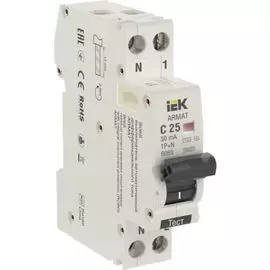 Автоматический выключатель дифф. тока (АВДТ) IEK AR-B06S-1N-C25C030 ARMAT B06S 1P+NP C25 30мА тип AC (18мм)