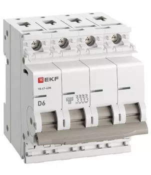 Автоматический выключатель EKF M634406D 4P 6А (D) 4,5kA ВА 47-63N PROxima