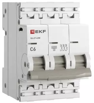Автоматический выключатель EKF M636306C 3P 6А (C) 6кА ВА 47-63N PROxima