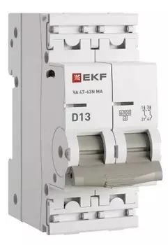 Автоматический выключатель EKF M63MA6213D ВА 47-63N MA 2P 13А (D) 6кА без тепл. расцепит. PROXIMA