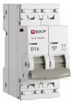 Автоматический выключатель EKF M63MA6216D ВА 47-63N MA 2P 16А (D) 6кА без тепл. расцепит. PROXIMA