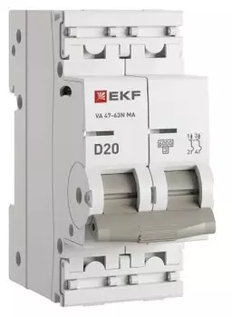 Автоматический выключатель EKF M63MA6220D ВА 47-63N MA 2P 20А (D) 6кА без тепл. расцепит. PROXIMA