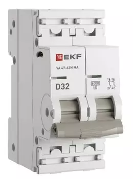 Автоматический выключатель EKF M63MA6232D ВА 47-63N MA 2P 32А (D) 6кА без тепл. расцепит. PROXIMA