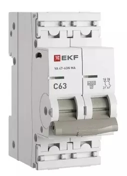 Автоматический выключатель EKF M63MA6263C ВА 47-63N MA 2P 63А (C) 6кА без тепл. расцепит. PROXIMA