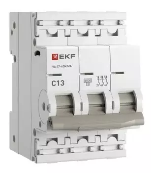 Автоматический выключатель EKF M63MA6313C ВА 47-63N MA 3P 13А (C) 6кА без тепл. расцепит. PROXIMA