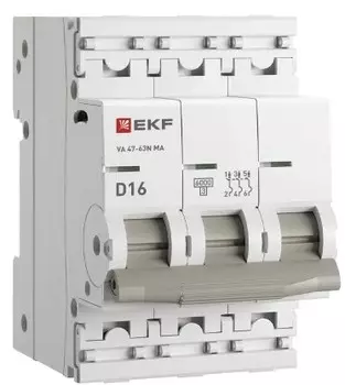 Автоматический выключатель EKF M63MA6316D ВА 47-63N MA 3P 16А (D) 6кА без тепл. расцепит. PROXIMA