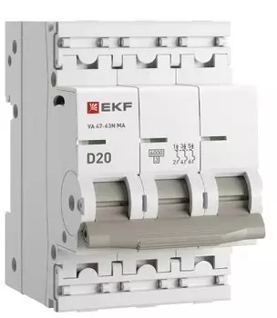 Автоматический выключатель EKF M63MA6320D ВА 47-63N MA 3P 20А (D) 6кА без тепл. расцепит. PROXIMA