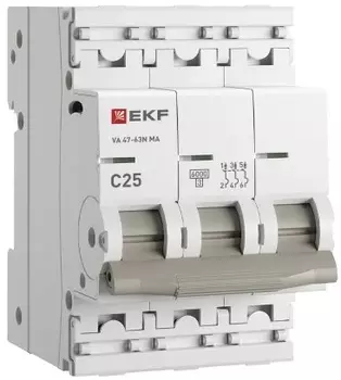 Автоматический выключатель EKF M63MA6325C ВА 47-63N MA 3P 25А (C) 6кА без тепл. расцепит. PROXIMA